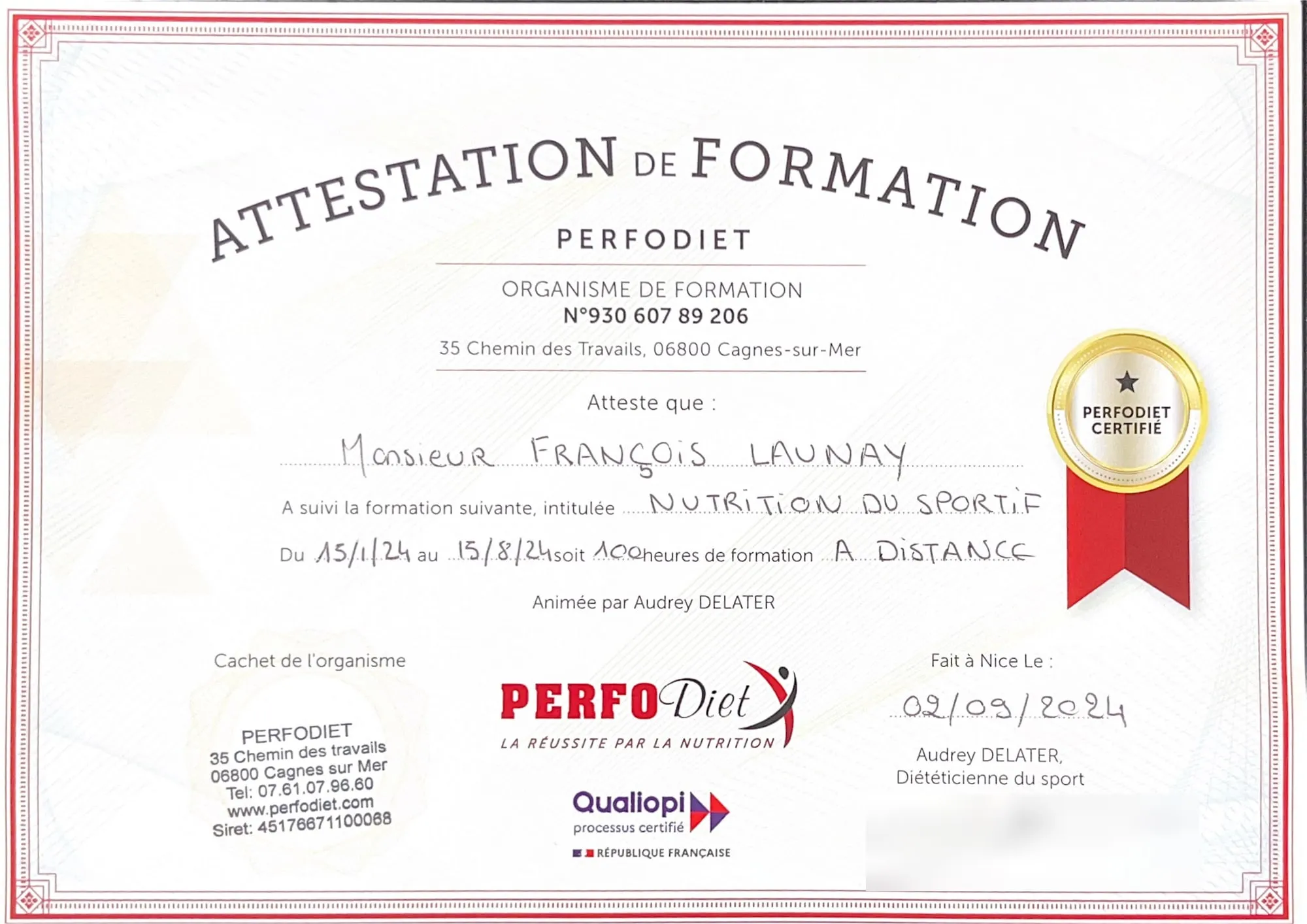 Document original : Nutrition du sportif. Données personnelles masquées.